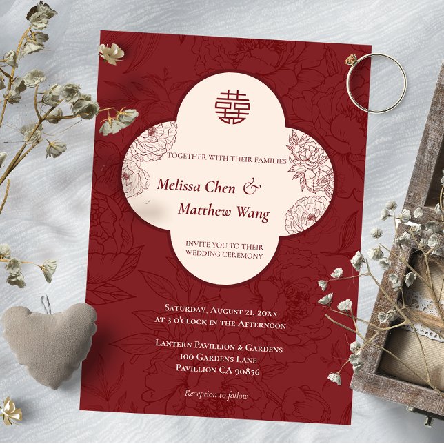 Elegante Lace Floral Chinese Wedding Einladung (Elegant Lace Floral Chinese Wedding Invitation)