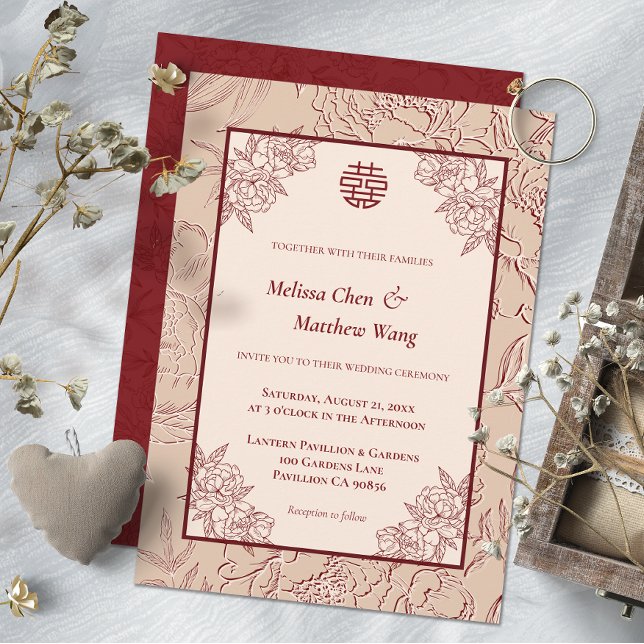 Elegante Lace Floral Chinese Wedding Einladung (Elegant Lace Floral Chinese Wedding Invitation)