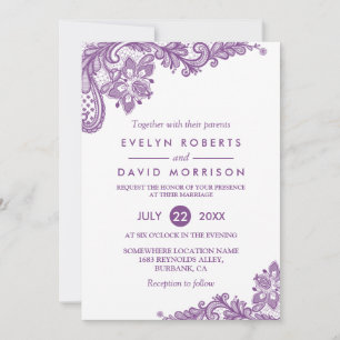 Elegante Lace Lavender Lila feierliche Hochzeit Einladung