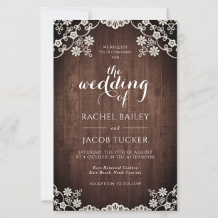 Elegante Lace Rustic Dark Wood Wedding Einladung
