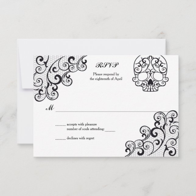 Elegante Lace Skull Calavera RSVP Card (Vorderseite)