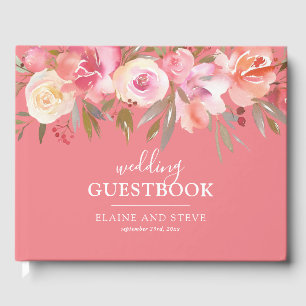 Elegante Lachs Rosa Wasserfarbenhochzeit Gästebuch