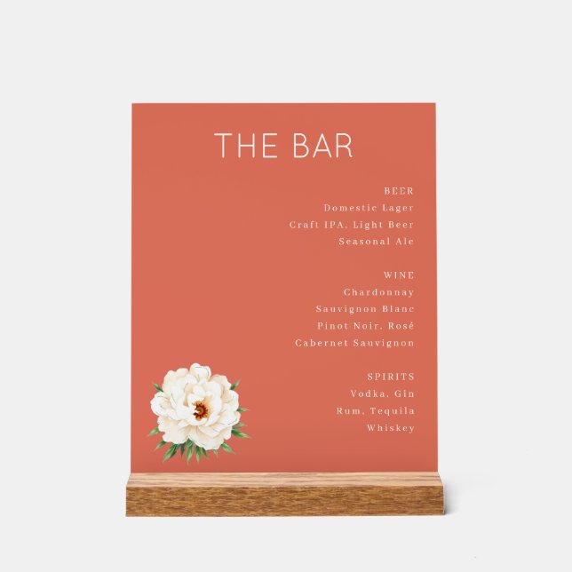 Elegante Lachsrosa-Minimalist-Bar-Speisekarte Acrylschild (Vorderseite)