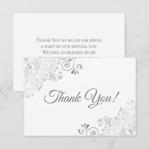Elegante Lacy Silver & White Simple Wedding Dankeskarte