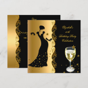 Elegante Lady 50. Geburtstagsparty Gold Schwarzer  Einladung