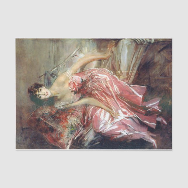 Elegante Lady in einem rosa Kleid (von Giovanni Bo Seidenpapier (Vorderseite)