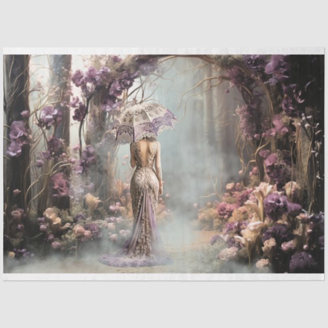 Elegante Lady Portrait Lila Parasol verzaubert Seidenpapier (Vorderseite)