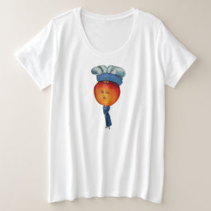 Elegante Lady Red Apple Head Blue Featherhut Große Größe T-Shirt