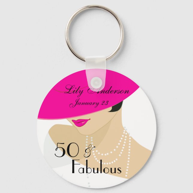Elegante Lady Retro 50 & Fantastische, rosa Perlen Schlüsselanhänger (Vorderseite)