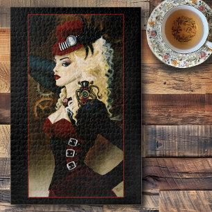Elegante Lady Steampunk viktorianische rote Uhrwer
