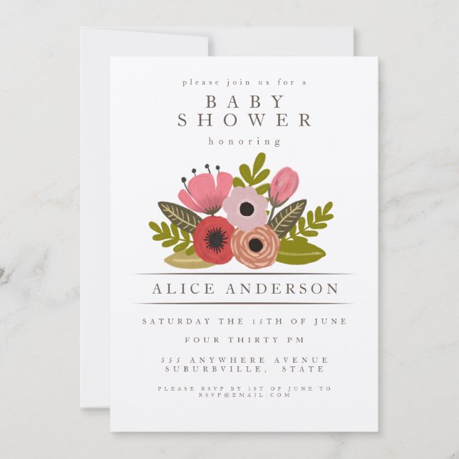 Elegante Ladys Bouquet Personalisiert Babydusche Einladung (Vorderseite)