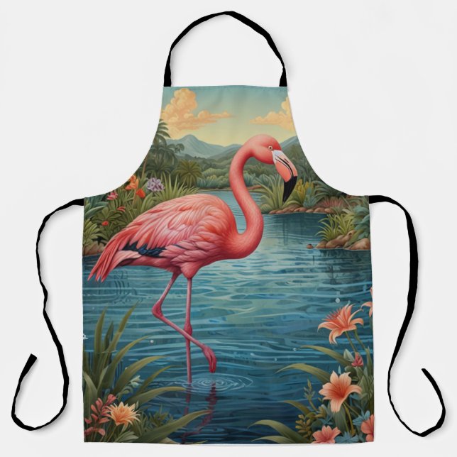 Elegante Lagune mit rosa Flamingo tropisches Parad Schürze (Vorderseite)