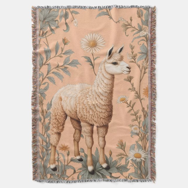 Elegante Lama und Daisy Blume auf Peach Decke (Vorderseite Vertikal)