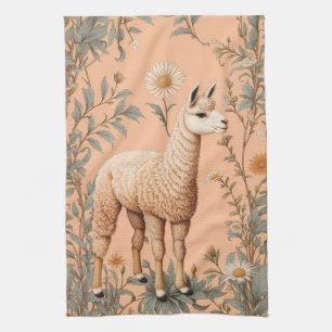 Elegante Lama und Daisy Blume auf Peach Geschirrtuch