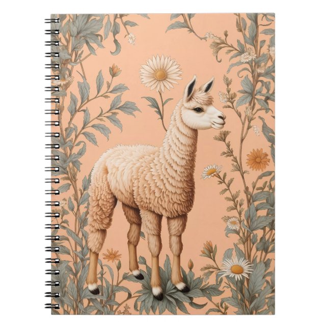 Elegante Lama und Daisy Blume auf Peach Notizblock (Vorderseite)