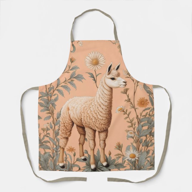 Elegante Lama und Daisy Blume auf Peach Schürze (Vorderseite)