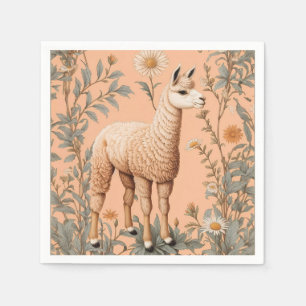 Elegante Lama und Daisy Blume auf Peach Serviette