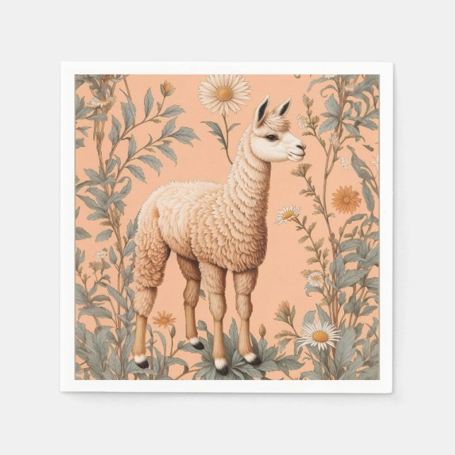 Elegante Lama und Daisy Blume auf Peach Serviette (Vorderseite)