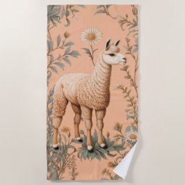 Elegante Lama und Daisy Blume auf Peach Strandtuch