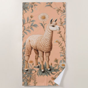 Elegante Lama und Daisy Blume auf Peach Strandtuch