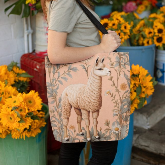 Elegante Lama und Daisy Blume auf Peach Tasche (Von Creator hochgeladen)