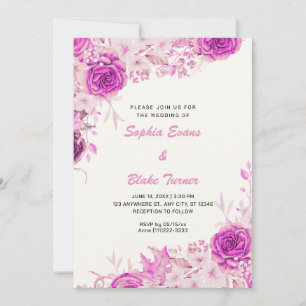 Elegante ländliche rosa Rosen weiße Creme-Hochzeit Einladung