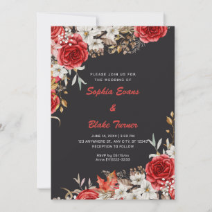Elegante ländliche rote Rosen graue Hochzeit Einladung
