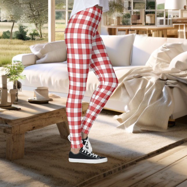 Elegante Landschaft Picnic White Red Checkered Leggings (Von Creator hochgeladen)