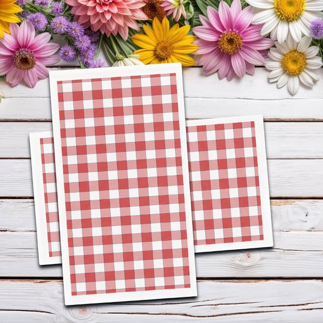 Elegante Landschaft Picnic White Red Checkered Serviette (Von Creator hochgeladen)