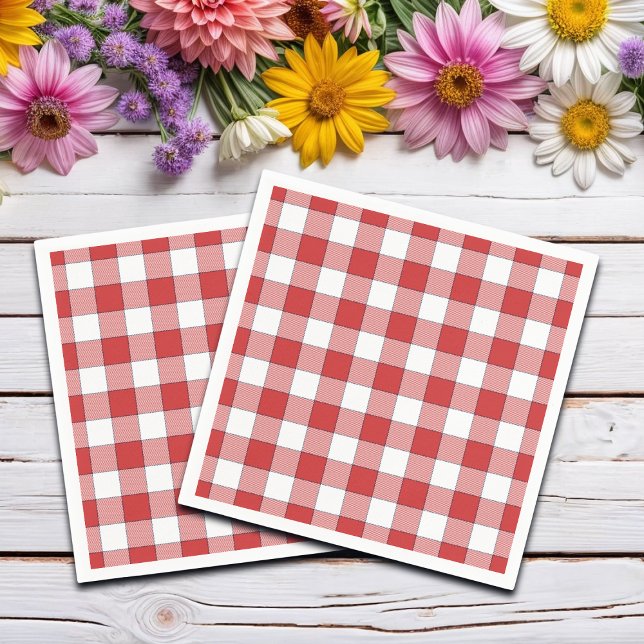 Elegante Landschaft Picnic White Red Checkered Serviette (Von Creator hochgeladen)
