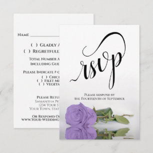 Elegante Langgestempelte Lila Rose Hochzeit RSVP Karte