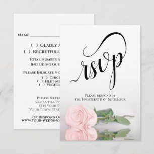 Elegante langstielige blassrosa Rosenhochzeit RSVP Karte