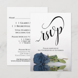 Elegante langstielige staubblaue Rosen Hochzeit RSVP Karte