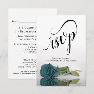 Elegante langstielige Teal-Rosen-Hochzeit RSVP Karte