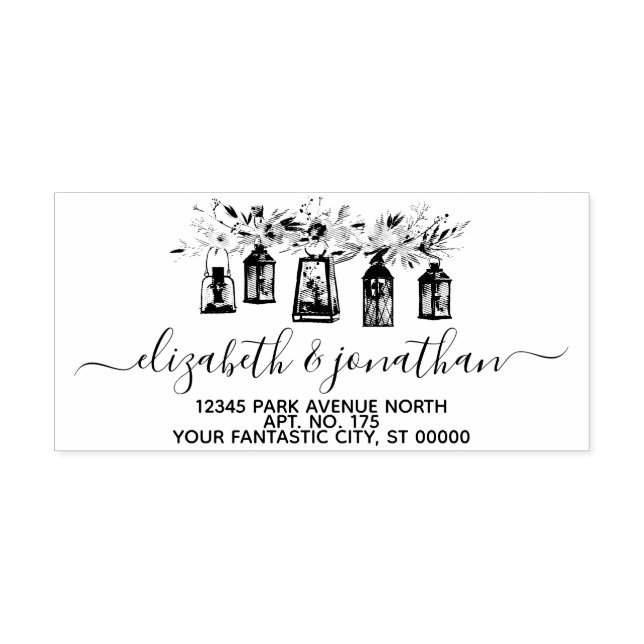 Elegante Lanterns Floral Wedding Rücksendeadresse Gummistempel (Prägung)