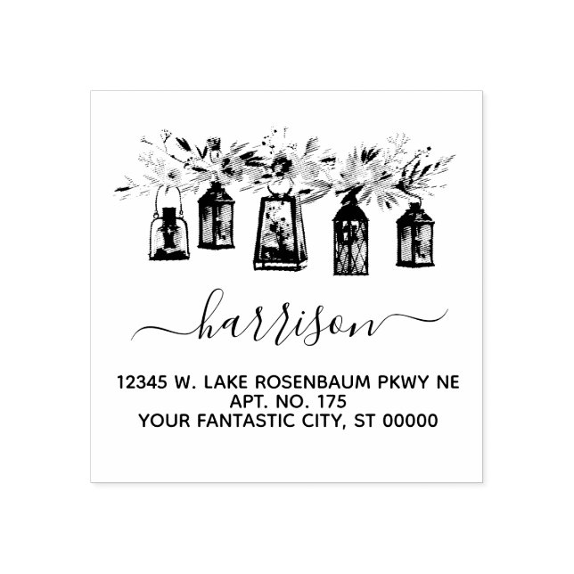 Elegante Lanterns Floral Wedding Rücksendeadresse Gummistempel (Prägung)