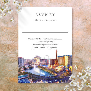 Elegante Las Vegas-Skyline-Aquarell-Hochzeit RSVP Karte
