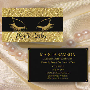 Elegante Lash Artist Business Card Gold & Black Visitenkarte