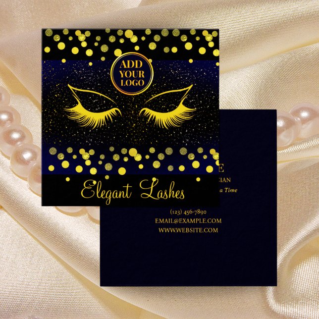 Elegante Lash Artist Business Card Navy & Gold (Von Creator hochgeladen)