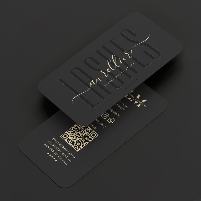 Elegante Lashes Makeup Artist Black Beauty Visitenkarte (Elegant Lashes Makeup Artist Monogram Black Gold Business Card
)