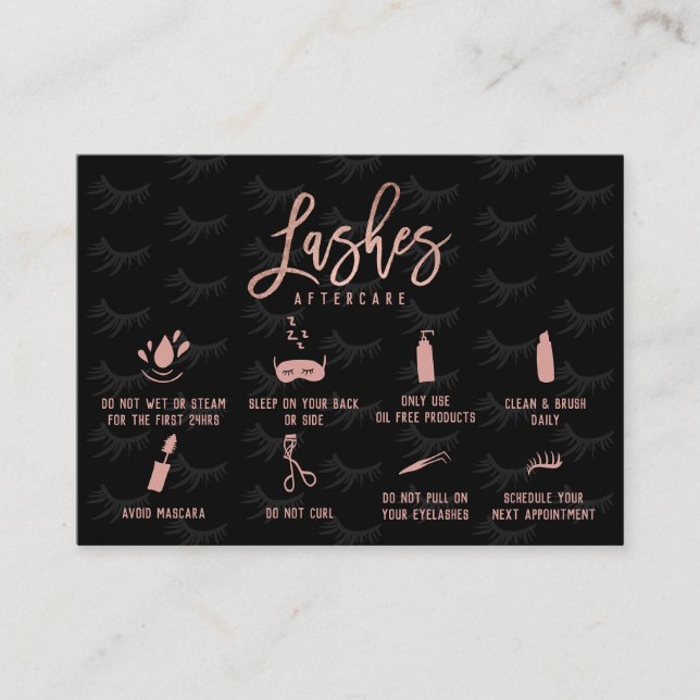 Elegante Lashes Nachsorgebehandlung Rose Gold Illu Visitenkarte (Vorderseite)