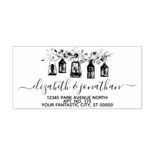 Elegante Laternen-Blumenhochzeits-Rücksendeadress Gummistempel