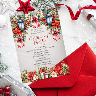 Elegante Laternen Kerzen Florale Weihnachtsfeier Acryleinladungen