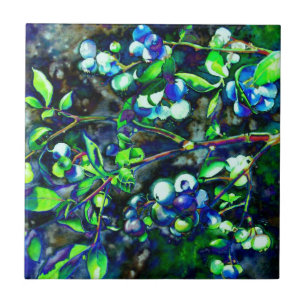 Elegante, launische Blaubeer-Aquarellmalerei Fliese