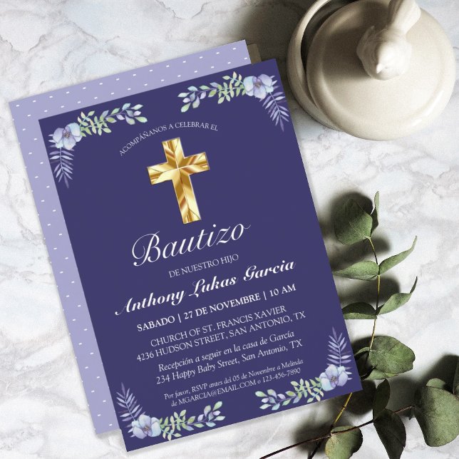 Elegante Lavanda Cruz De Oro Bautizo Bebé Invitati Einladung (Von Creator hochgeladen)