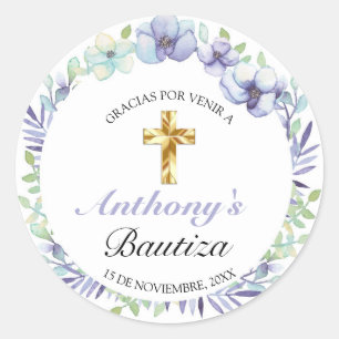 Elegante Lavanda Cruz De Oro Bautizo Bebé Runder Aufkleber