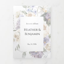 Élégante Lavande D'Ivoire Florale Tri-Fold Invitat