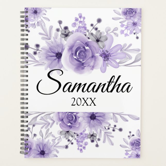 Elégante Lavande Purple Floral Aquarelle (Devant)