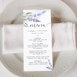 Elegante Lavendel-Aquarell-Hochzeit Menükarte