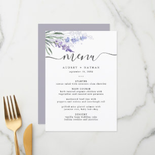 Elegante Lavendel-Aquarell-Hochzeit Menükarte
